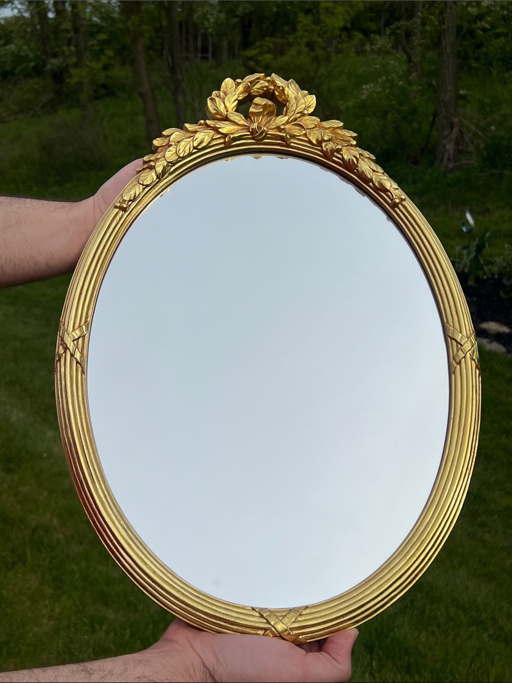 Vintage Hollywood Regency Homco Ornate Gold Oval Wall Mirror